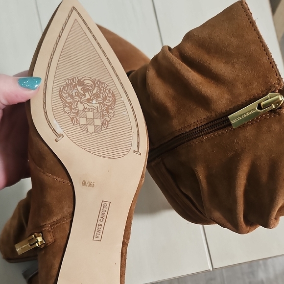 Brown Suede Ankle Boots with Gold Buckle - Picture 2 of 4